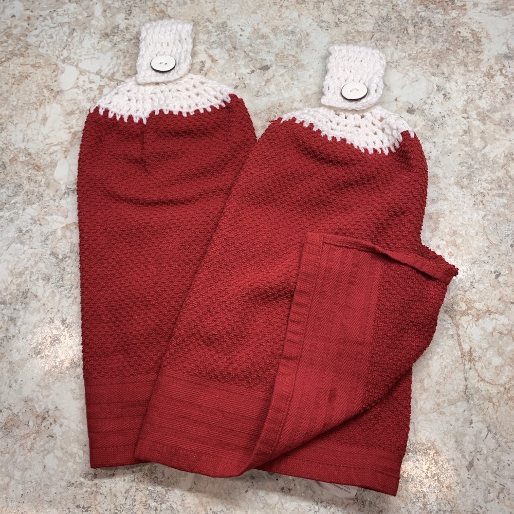2 Handing Kitchen Hand Towels / Handmade / Red / Country or Contemporary Decor
